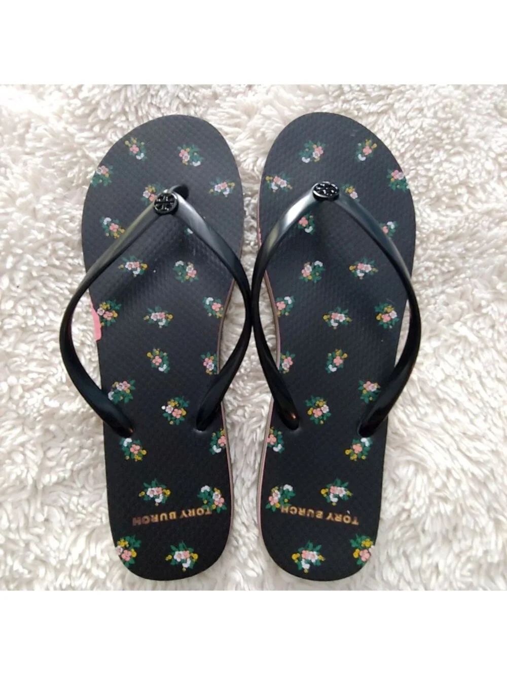 Tory Burch Floral Flip Flops Womens 10M Thong Sandal Logo